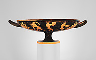 Terracotta kylix (drinking cup), Attributed to the manner of the Epeleios Painter, Terracotta, Greek, Attic