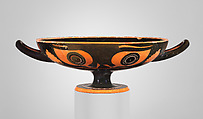 Terracotta kylix (drinking cup), Attributed to an artist near Psiax, Terracotta, Greek, Attic