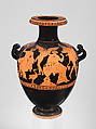 Terracotta hydria: kalpis (water jar), Terracotta, Greek, Attic