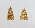 Pair of earrings, Gold and enamel, Greek, South Italian