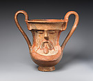 Terracotta kantharos (wine cup) with a satyr's mask on both sides, Terracotta, Lydian