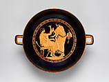 Terracotta kylix (drinking cup), Attributed to Douris, Terracotta, Greek, Attic