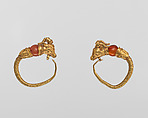 Gold earring with head of a goat, Gold, Greek