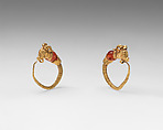 Gold earring with head of a goat, Gold, Greek