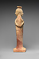 Terracotta alabastron (perfume vase) in the form of a woman holding a dove, Terracotta, East Greek
