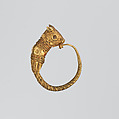 Gold earring with head of a bull, Gold, Cypriot