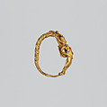 Gold earring with winged figure (one of a pair), Gold, Greek
