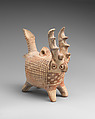 Terracotta zoomorphic askos (vessel) with antlers, Terracotta, Cypriot