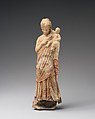 Terracotta statuette of a woman holding a baby, Terracotta, Greek, Asia Minor, Myrina (?)