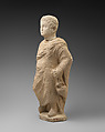 Limestone statuette of a boy holding an amphora, Limestone, Cypriot