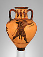 Terracotta neck-amphora (jar), Attributed to a painter of the Princeton Group, Terracotta, Greek, Attic