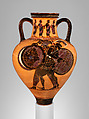 Terracotta neck-amphora (jar), Attributed to a painter of the Princeton Group, Terracotta, Greek, Attic