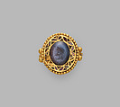 Intaglio in ring, Chalcedony, gold, Langobardic