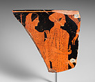 Fragment of a terracotta skyphos (deep drinking cup), Douris, Terracotta, Greek, Attic