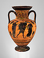 Terracotta neck-amphora (jar), Terracotta, Greek, Attic