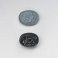 Jasper scaraboid, Inscribed by Anakles, Jasper, black, Greek