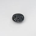 Jasper scaraboid, Inscribed by Anakles, Jasper, black, Greek