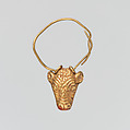 Gold earring with head of a bull, Gold, Cypriot