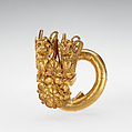 Gold spiral with double lion-griffin-head terminal, Gold, Greek, Cypriot
