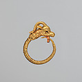 Gold earring with head of an antelope, Gold, Greek