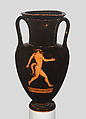 Terracotta Nolan neck-amphora (jar), Attributed to the Providence Painter, Terracotta, Greek, Attic