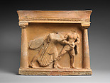 Arula with Eos abducting Kephalos, terracotta, Greek, Selinunte