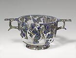 Glass gold-band mosaic scyphus (drinking cup), Glass, Roman