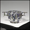 Glass gold-band mosaic scyphus (drinking cup), Glass, Roman