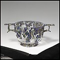 Glass gold-band mosaic scyphus (drinking cup), Glass, Roman