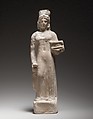Terracotta figurine of a standing female votary holding a box, Terracotta, Cypriot