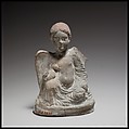 Terracotta statuette of Eros seated and holding a duck, Terracotta, Cypriot