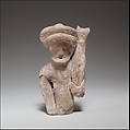 Terracotta statuette fragment of a male votary holding a kid, Terracotta, Cypriot