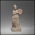 Terracotta statuette of woman playing a tympanon, Terracotta, Cypriot