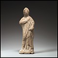 Terracotta statuette of a woman standing, Terracotta, Greek