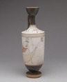 Terracotta lekythos (oil flask), Attributed to the Sabouroff Painter, Terracotta, Greek, Attic