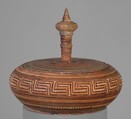 Terracotta pyxis (box with lid), Terracotta, Greek, Attic