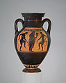 Terracotta amphora (jar), Attributed to the manner of the Lysippides Painter, Terracotta, Greek, Attic