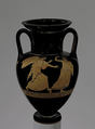Terracotta Nolan neck-amphora (jar), Brygos Painter, Terracotta, Greek, Attic