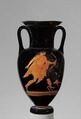 Terracotta Nolan neck-amphora (jar), Attributed to the manner of the Bowdoin Painter, Terracotta, Greek, Attic