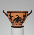 Terracotta skyphos (deep drinking cup), Attributed to the Theseus Painter, Terracotta, Greek, Attic