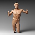 Terracotta statuette of the Diadoumenos (youth tying a fillet around his head), Terracotta, Greek