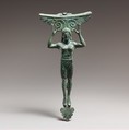 Bronze patera handle in the form of a young woman, Bronze, Greek