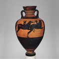 Terracotta Panathenaic prize amphora (jar), Attributed to the Eucharides Painter, Terracotta, Greek, Attic