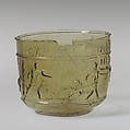 Glass gladiator cup, Glass, Roman