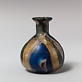 Glass gold-band mosaic bottle, Glass, Roman