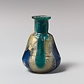 Glass gold-band mosaic bottle, Glass, Roman
