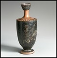 Terracottas lekythos (oil flask), Attributed to the Sappho Painter, Terracotta, Greek, Attic