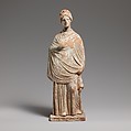 Terracotta statuette of a standing woman, Terracotta, Greek, Corinthian
