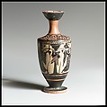 Terracotta lekythos (oil flask), Attributed to the Marathon Painter, Terracotta, Greek, Attic