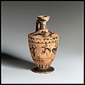 Terracotta lekythos (oil flask), Painter of New York 07, Terracotta, Greek, Attic